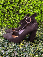 Black Pointed Ankle Strap Heels