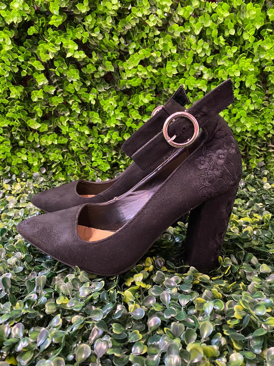 Black Pointed Ankle Strap Heels
