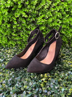 Black Pointed Ankle Strap Heels