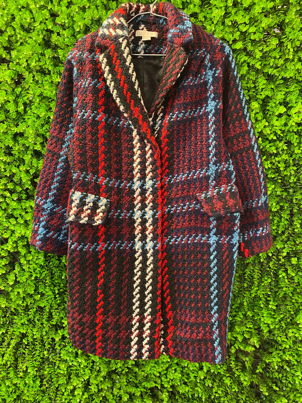 H&M Multicoloured Plaid Wool-Blend Longline Coat