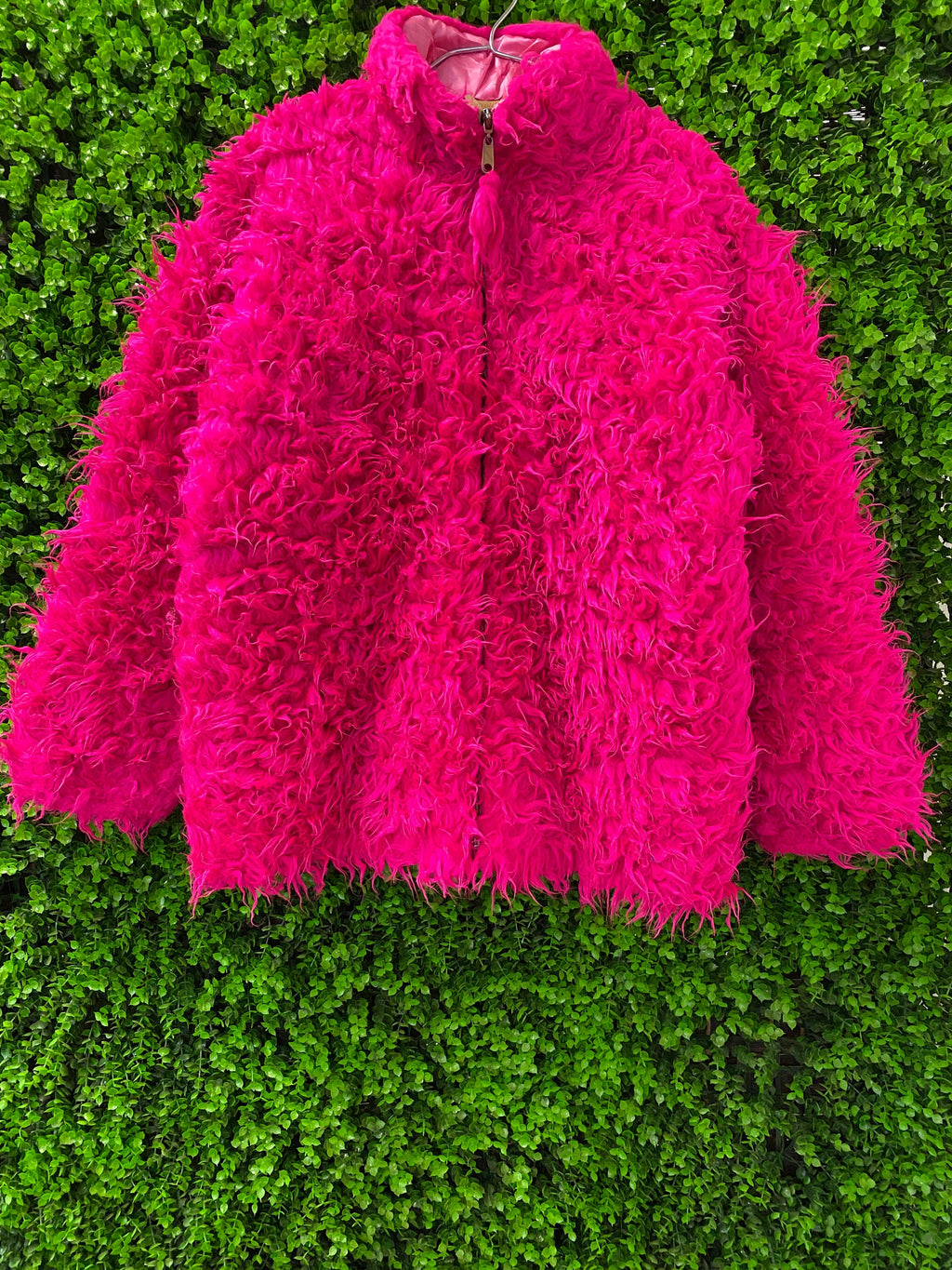 Hot Pink Shaggy Faux-Fur Jacket