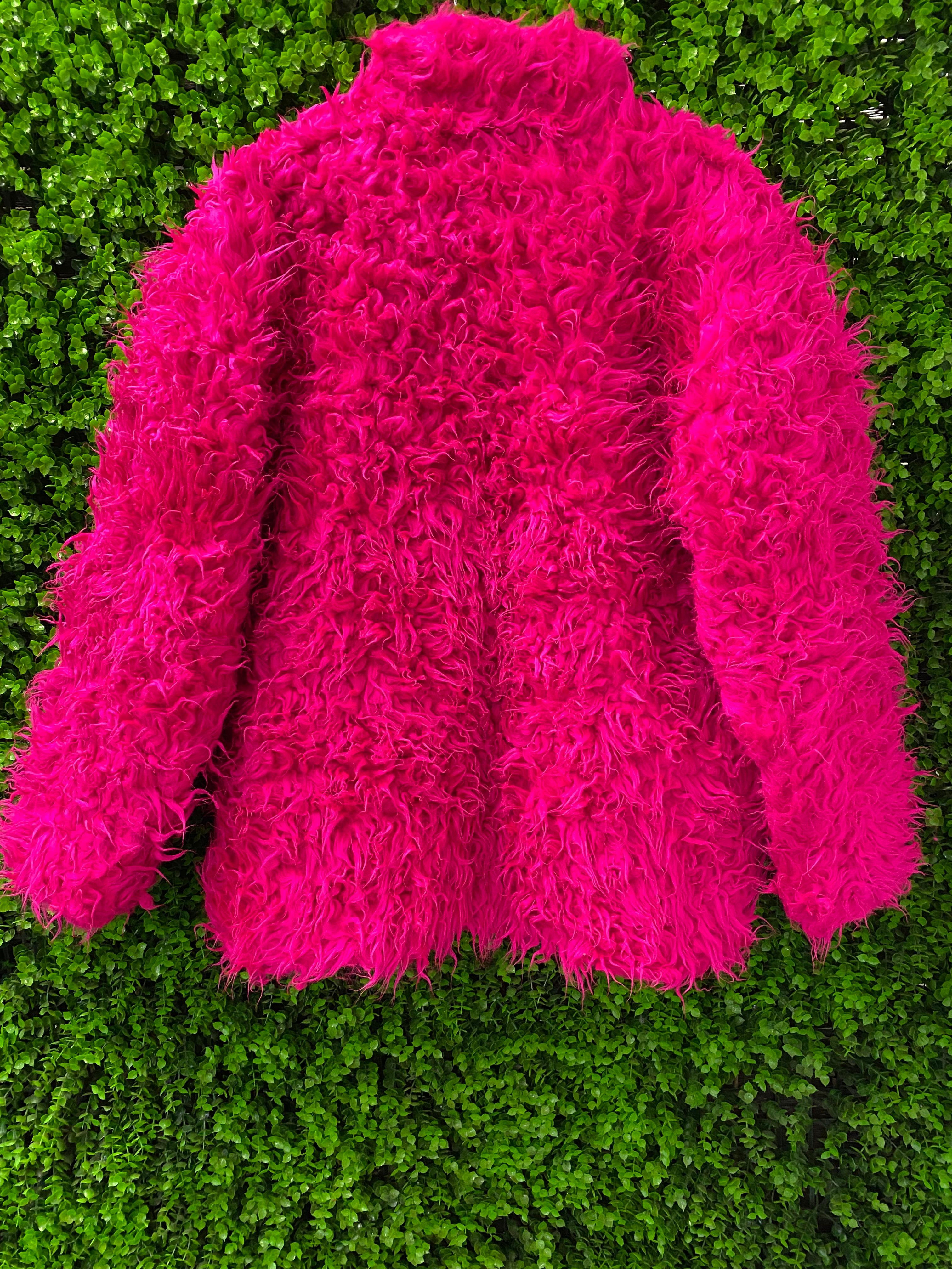 Hot Pink Shaggy Faux-Fur Jacket