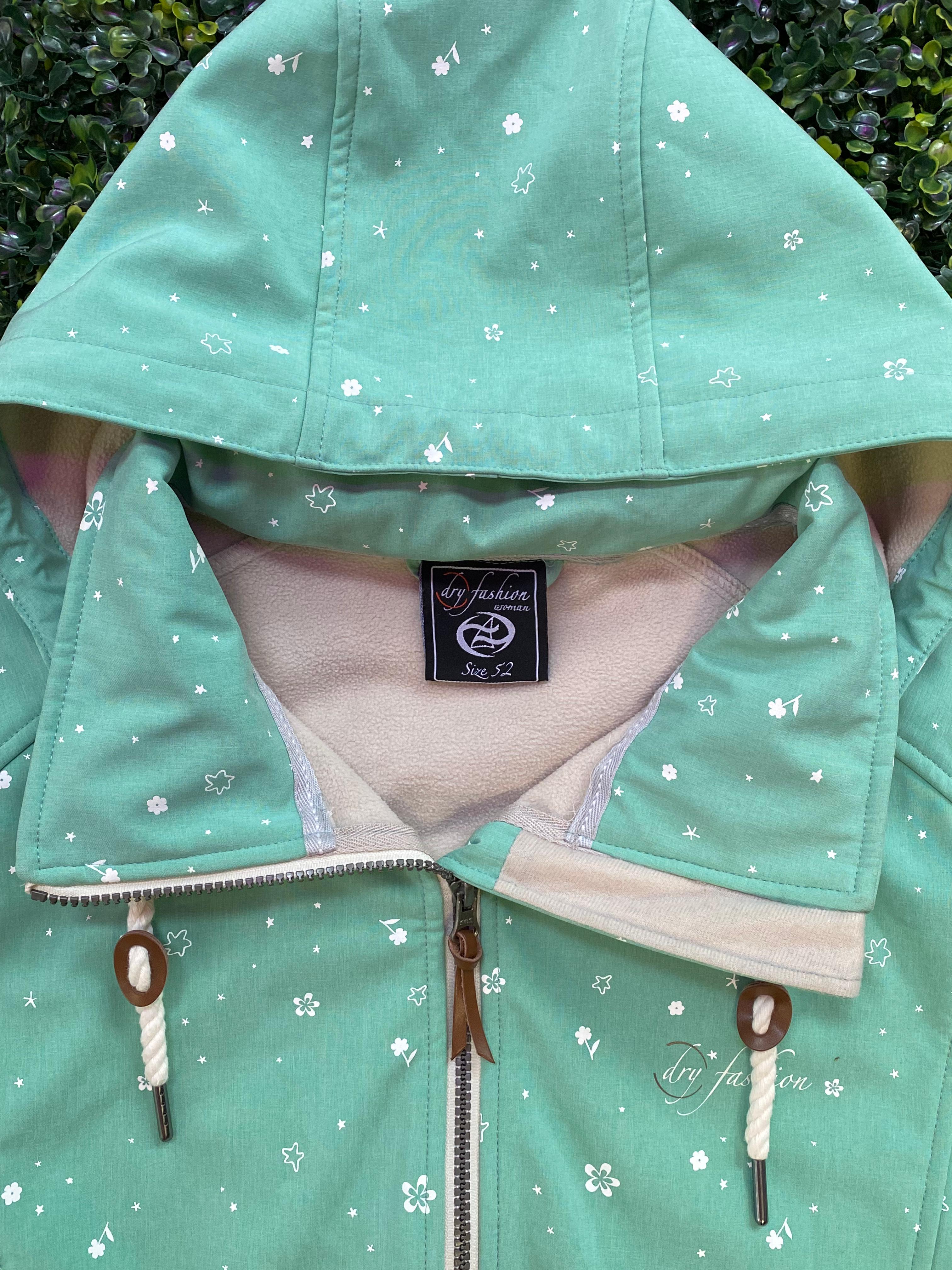 Torquoise Green Floral Softshell Hooded Coat