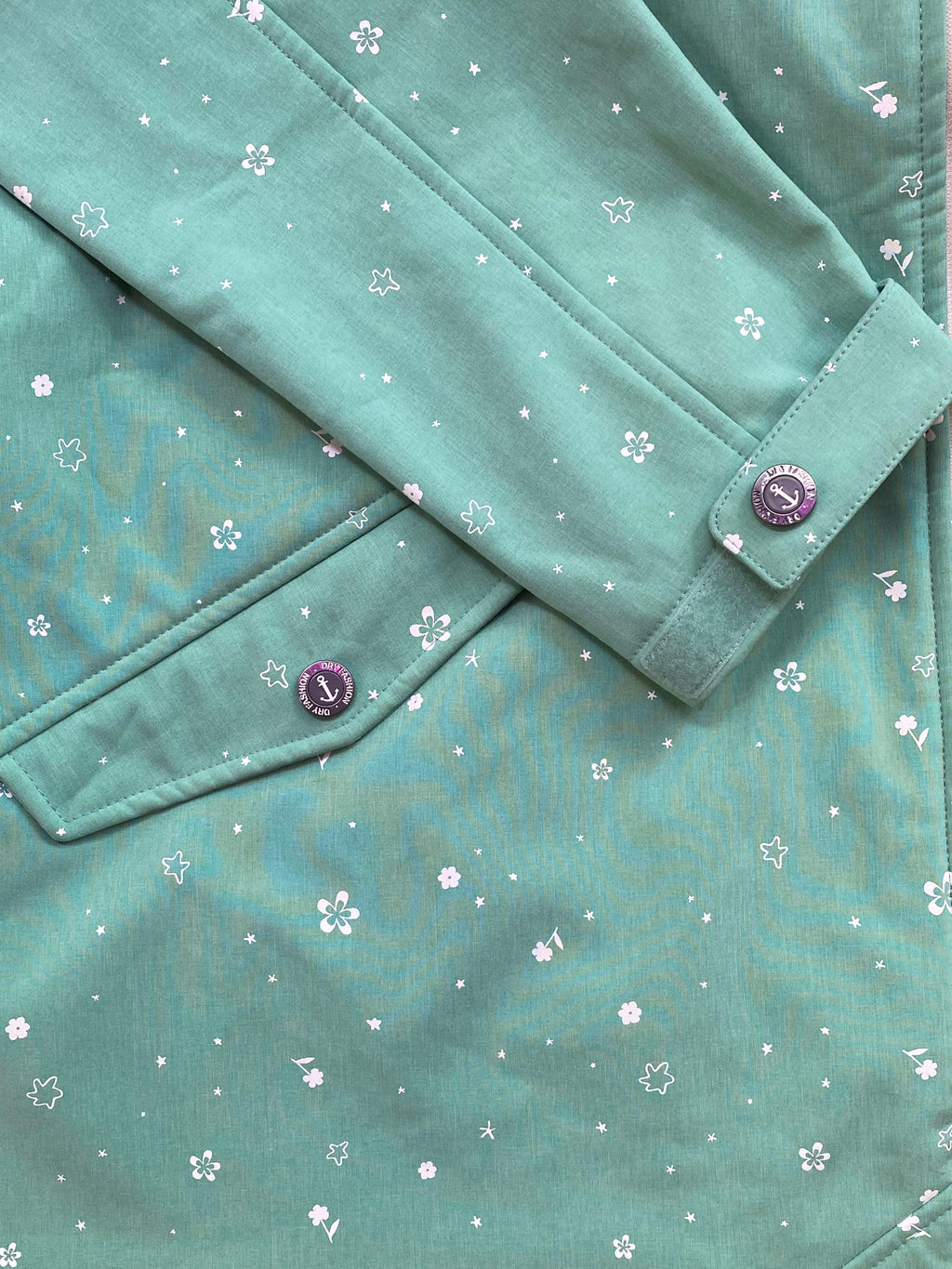 Torquoise Green Floral Softshell Hooded Coat