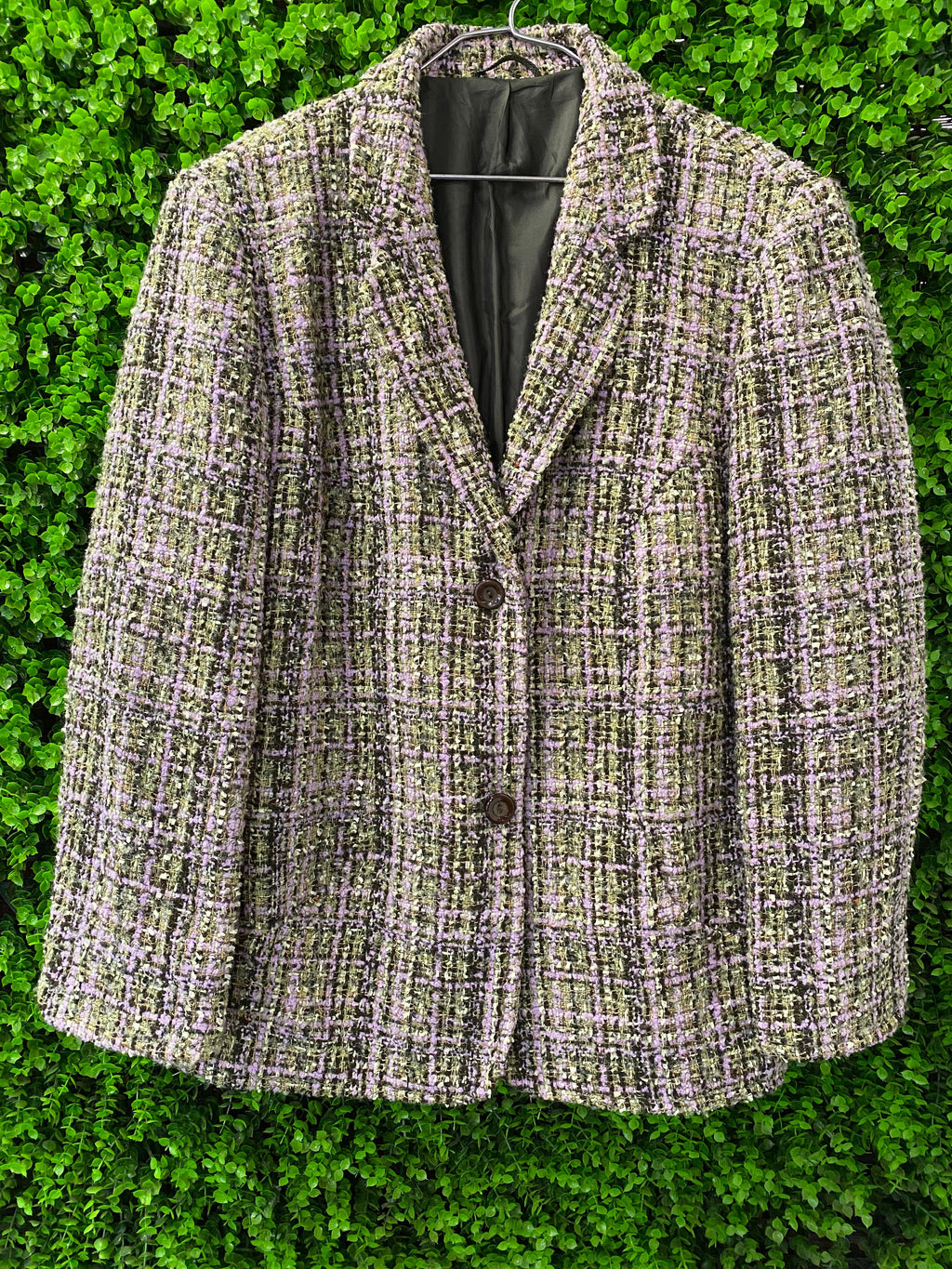Lilac and Olive Bouclé Blazer with Pockets