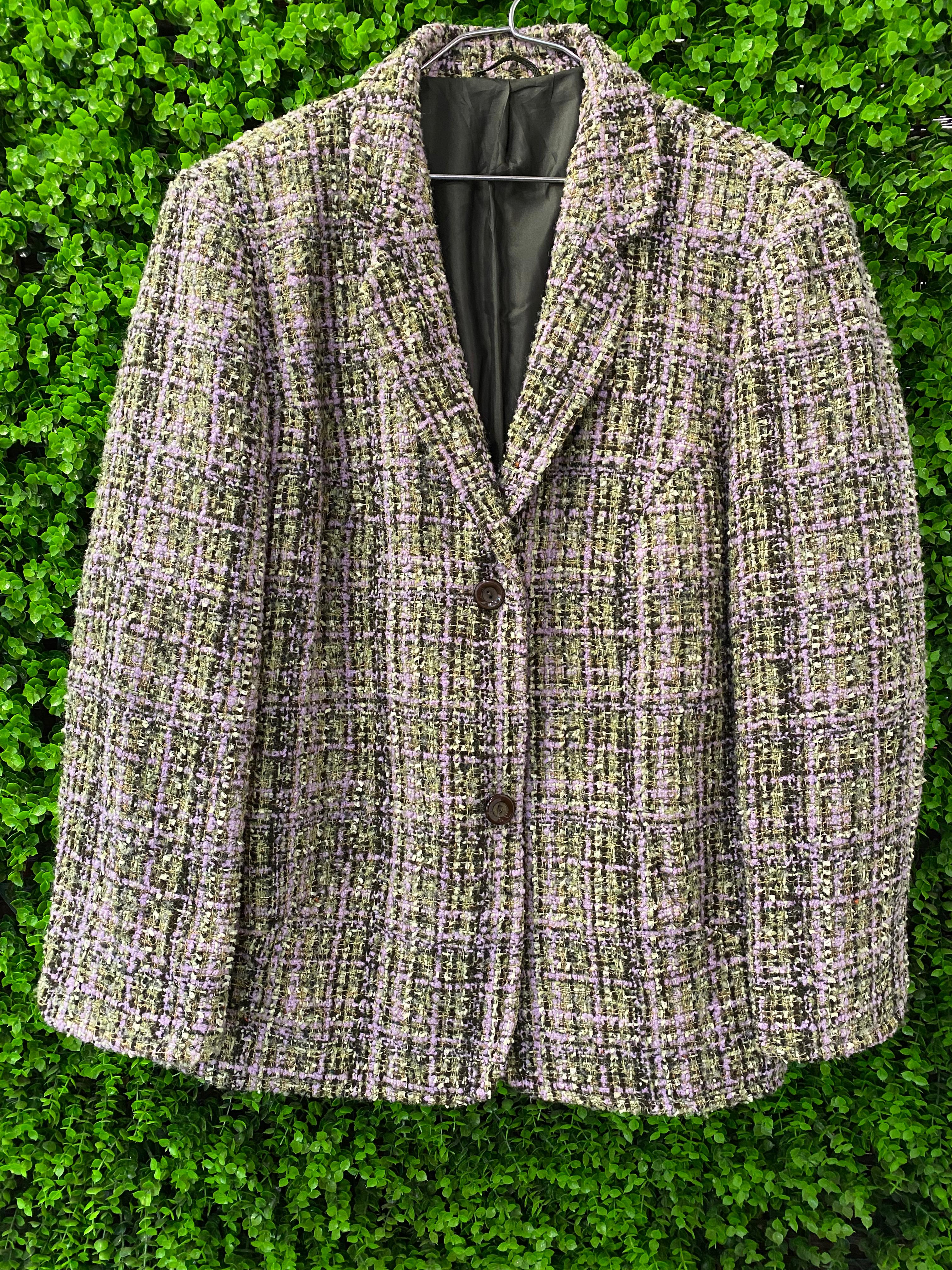 Lilac and Olive Bouclé Blazer with Pockets