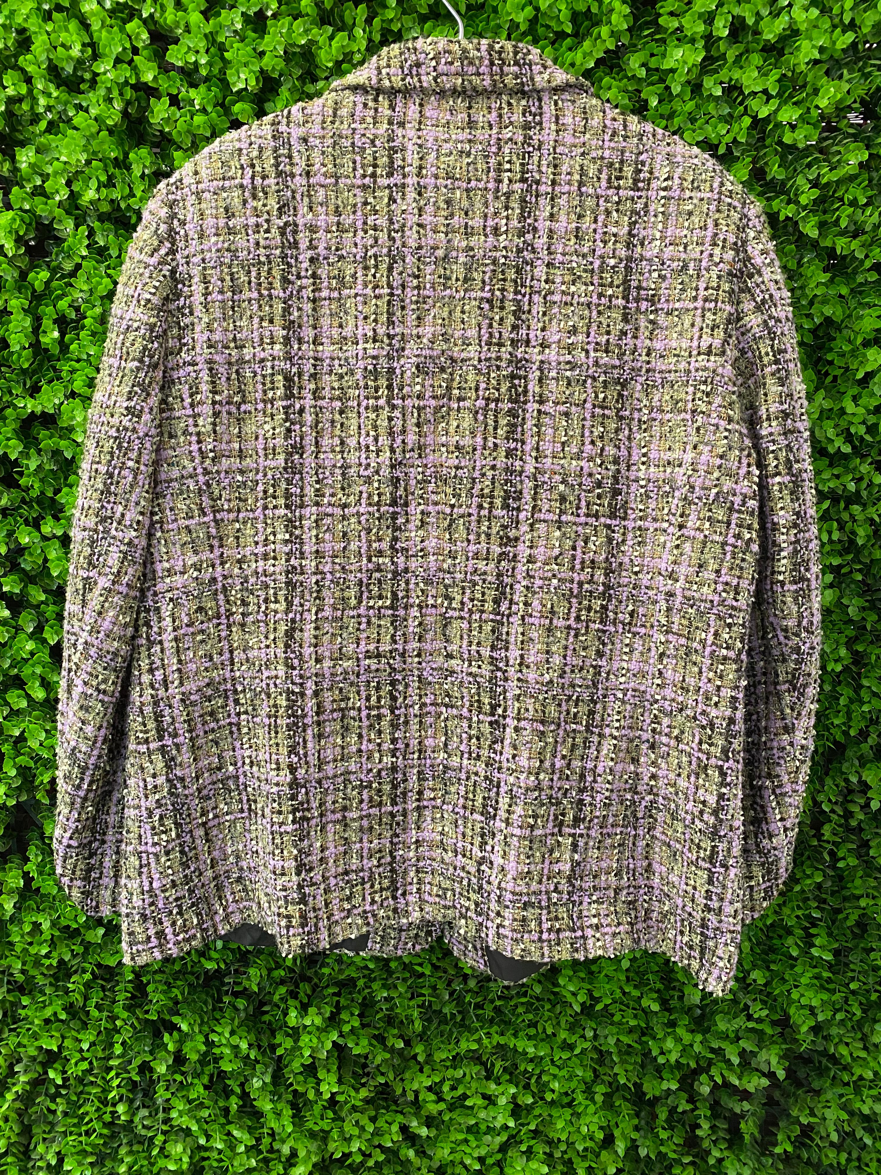 Lilac and Olive Bouclé Blazer with Pockets
