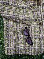 Lilac and Olive Bouclé Blazer with Pockets