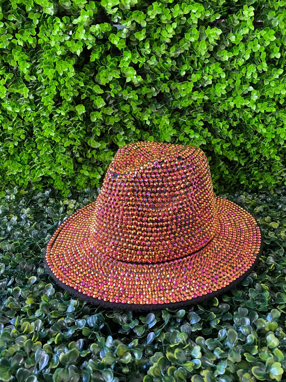 Bronze Crystal-Embellished Wide-Brim Fedora