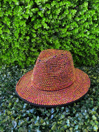 Bronze Crystal-Embellished Wide-Brim Fedora