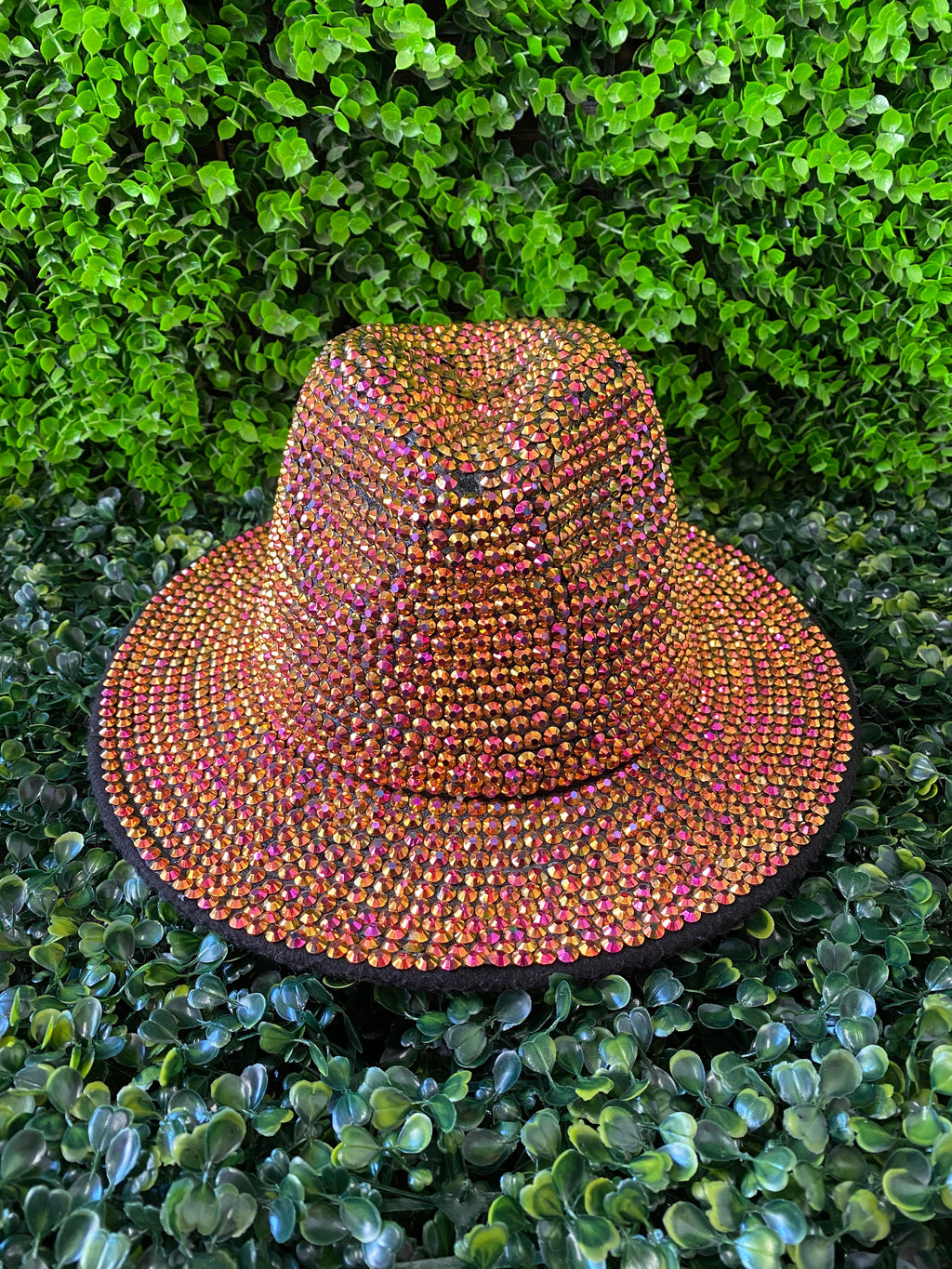 Bronze Crystal-Embellished Wide-Brim Fedora
