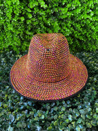 Bronze Crystal-Embellished Wide-Brim Fedora