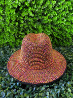 Bronze Crystal-Embellished Wide-Brim Fedora