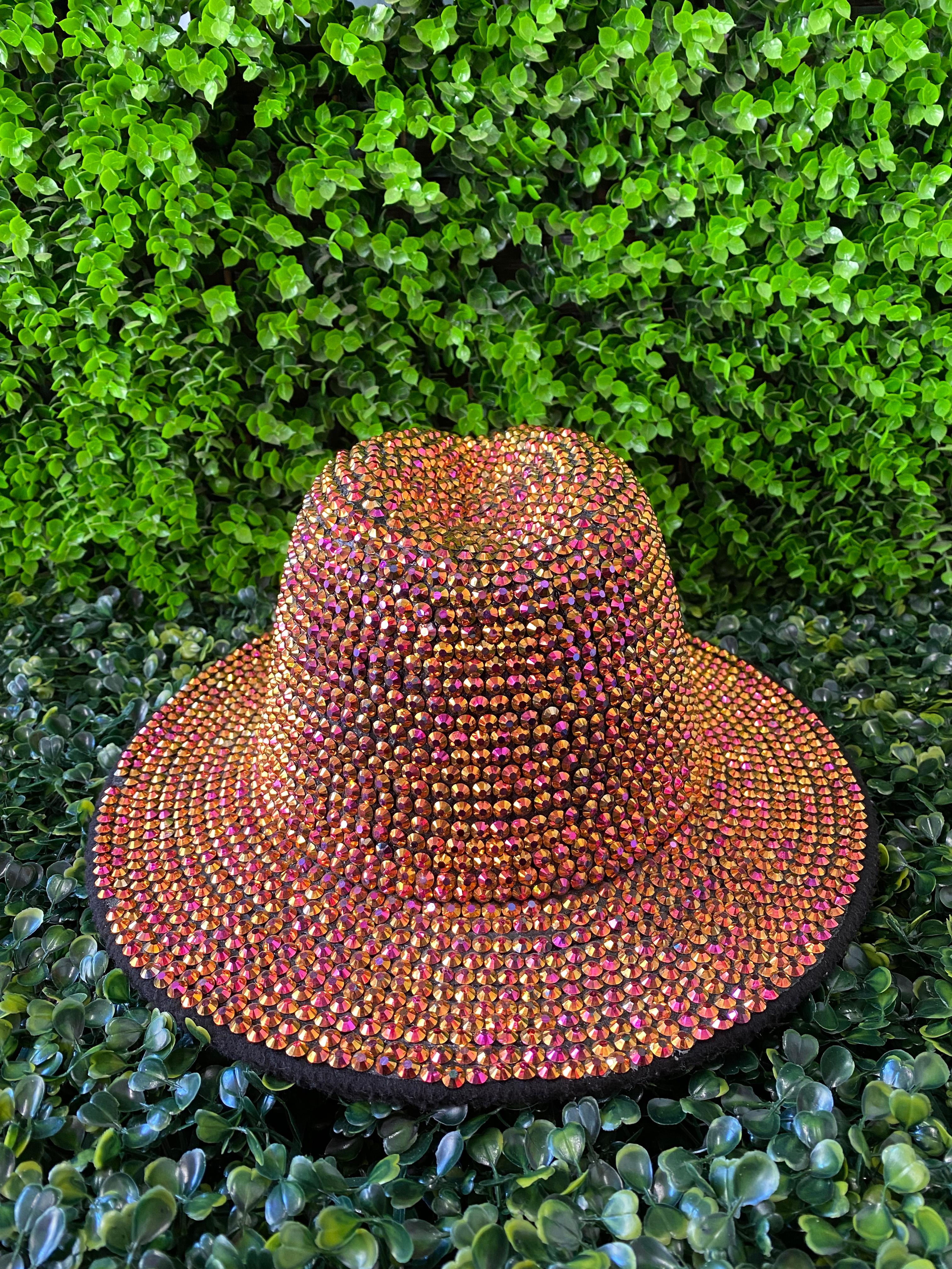 Bronze Crystal-Embellished Wide-Brim Fedora
