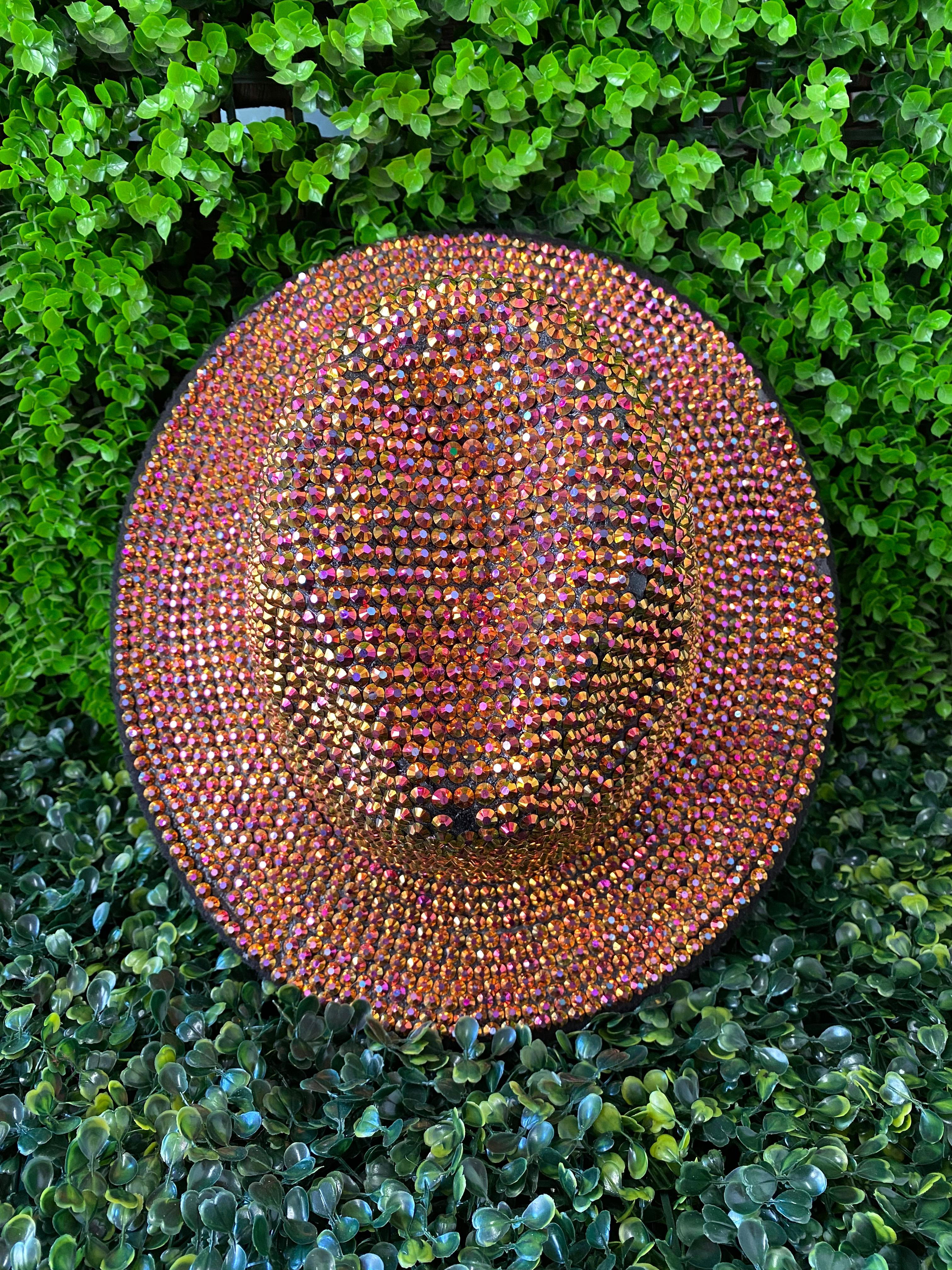 Bronze Crystal-Embellished Wide-Brim Fedora