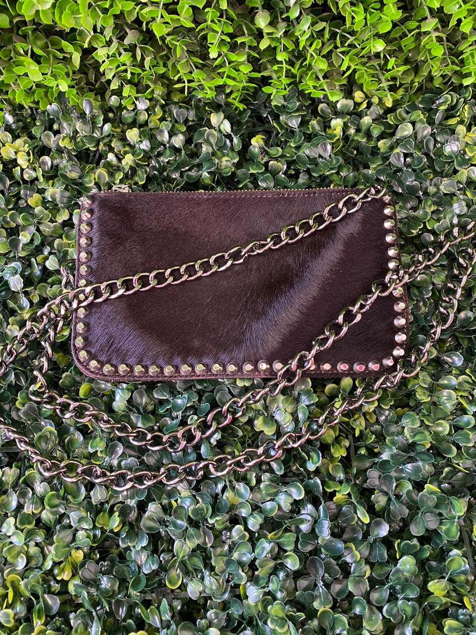 Leather Studded Chain Shoulder Bag