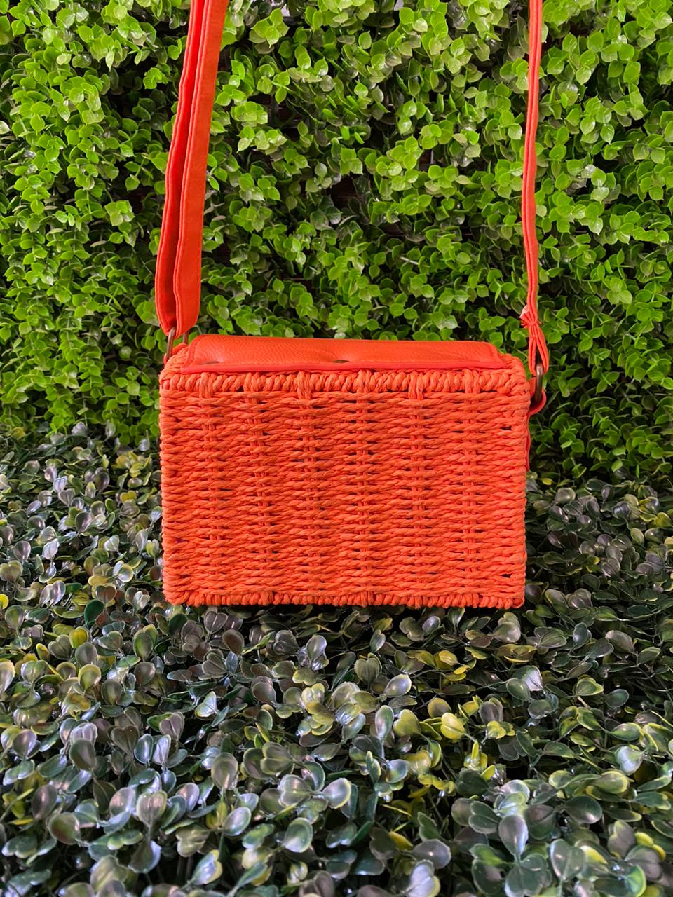 Bright Orange Woven Crossbody Bag