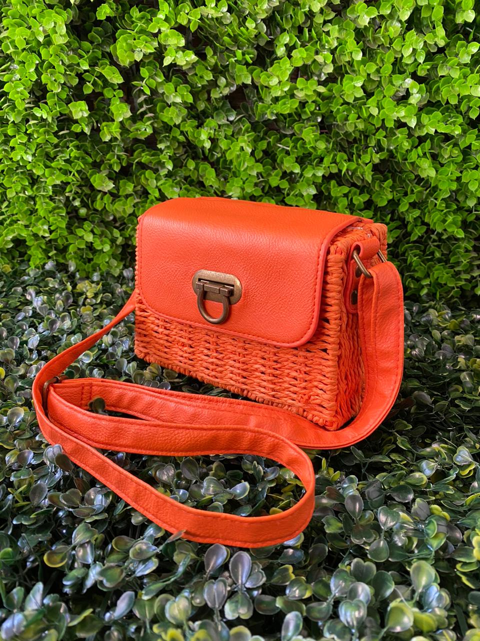 Bright Orange Woven Crossbody Bag