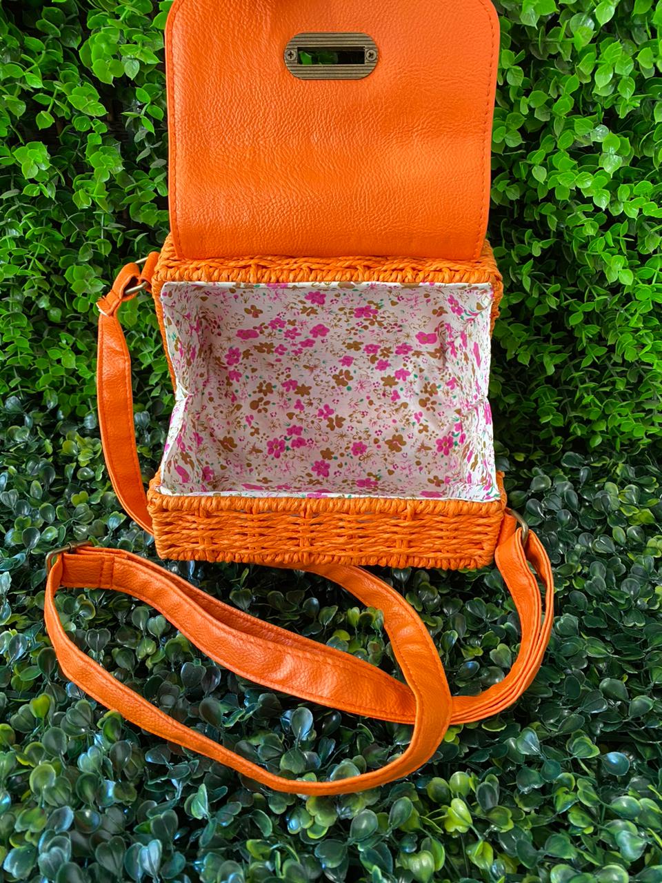 Bright Orange Woven Crossbody Bag