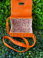 Bright Orange Woven Crossbody Bag