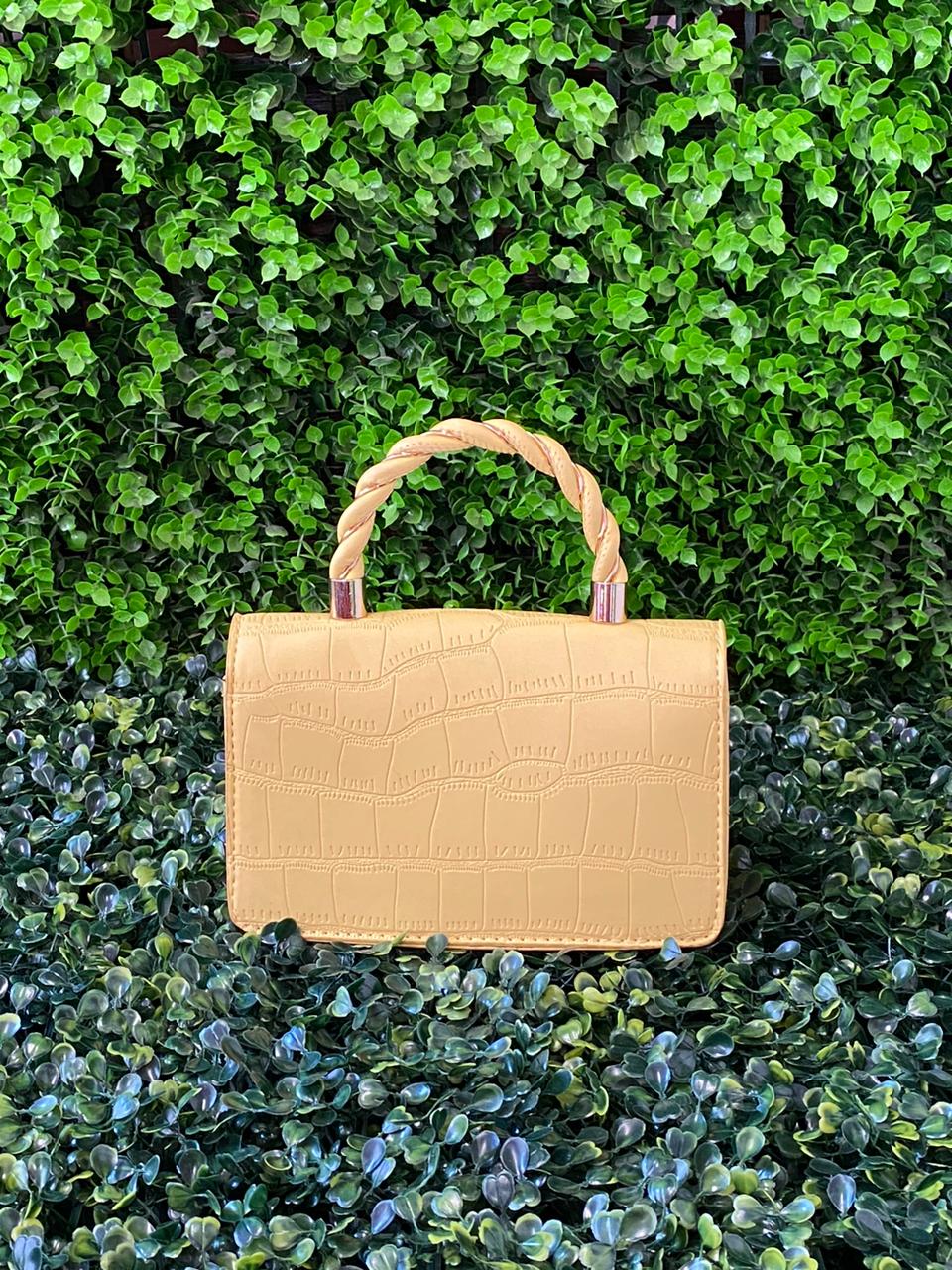 Mustard Croc-Effect Mini Handbag