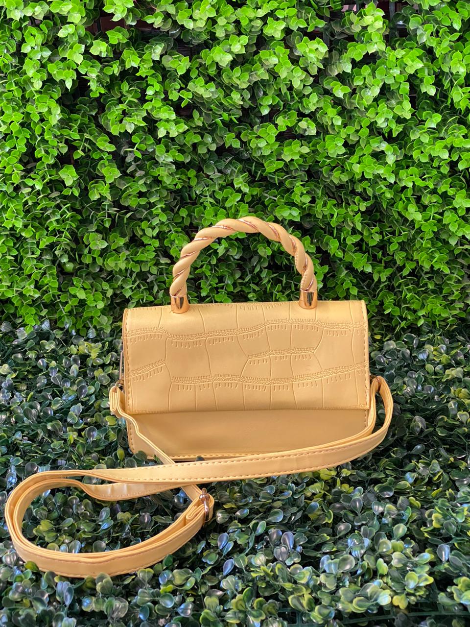 Mustard Croc-Effect Mini Handbag