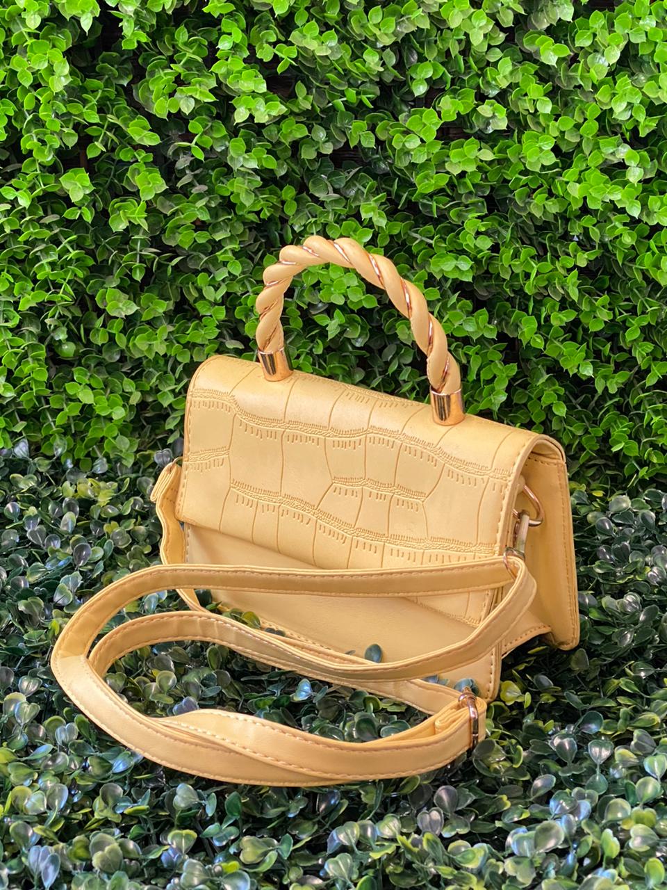 Mustard Croc-Effect Mini Handbag