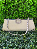 Cream Croc-Effect Evening Clutch Bag