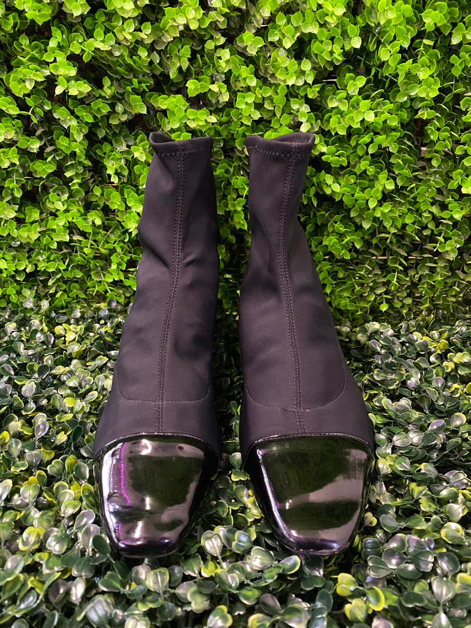 Zara Trafaluc Black Patent-Toe Ankle Boots