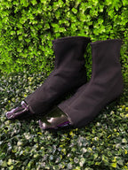 Zara Trafaluc Black Patent-Toe Ankle Boots