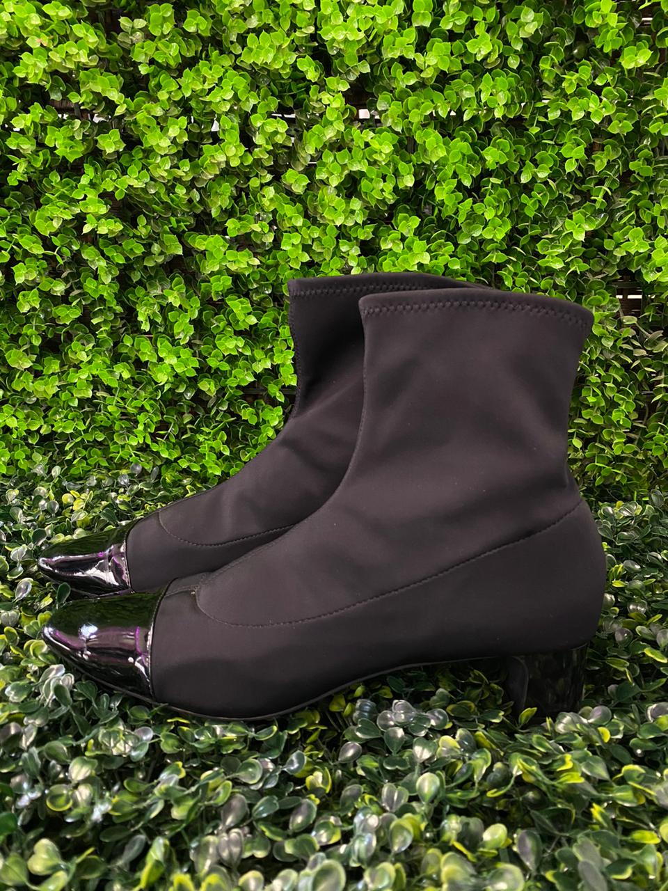 Zara Trafaluc Black Patent-Toe Ankle Boots