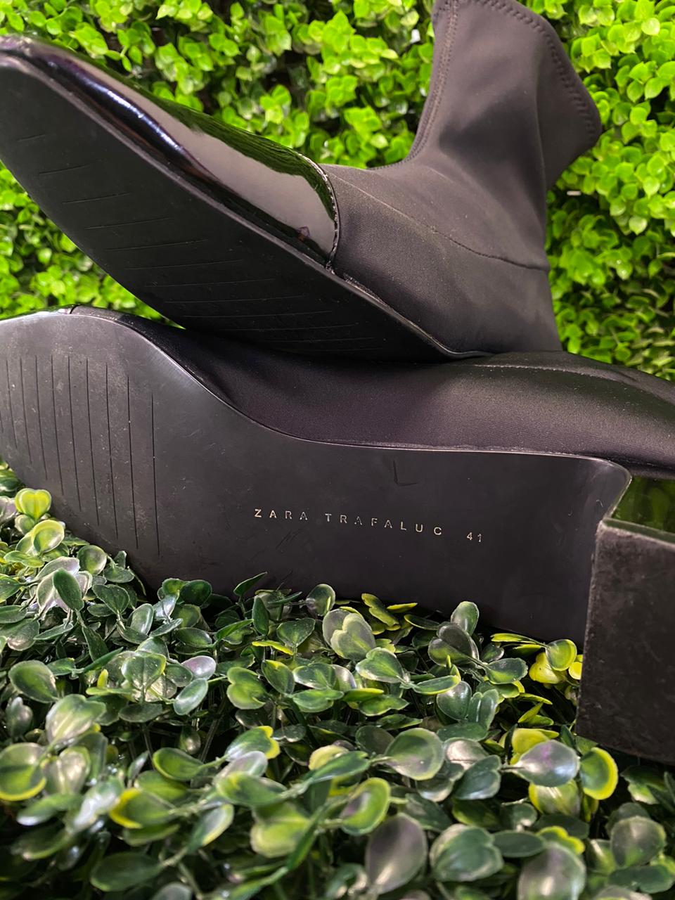 Zara Trafaluc Black Patent-Toe Ankle Boots