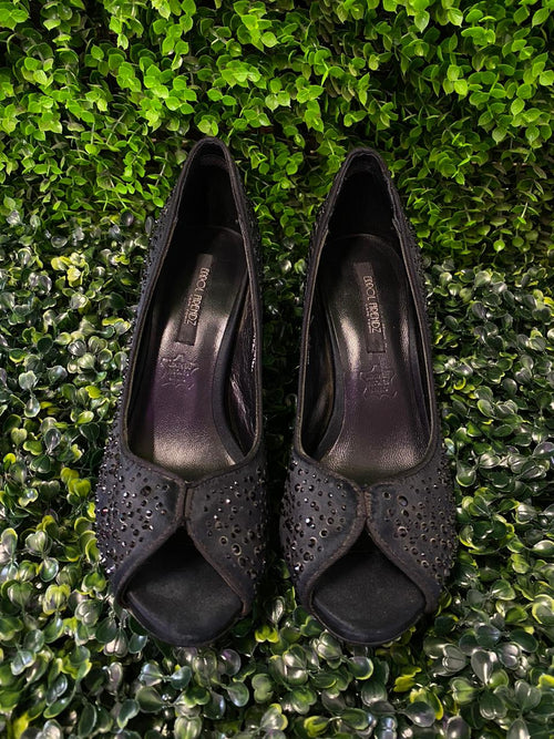 Black Embellished Peep-Toe Heels