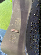 Black Embellished Peep-Toe Heels