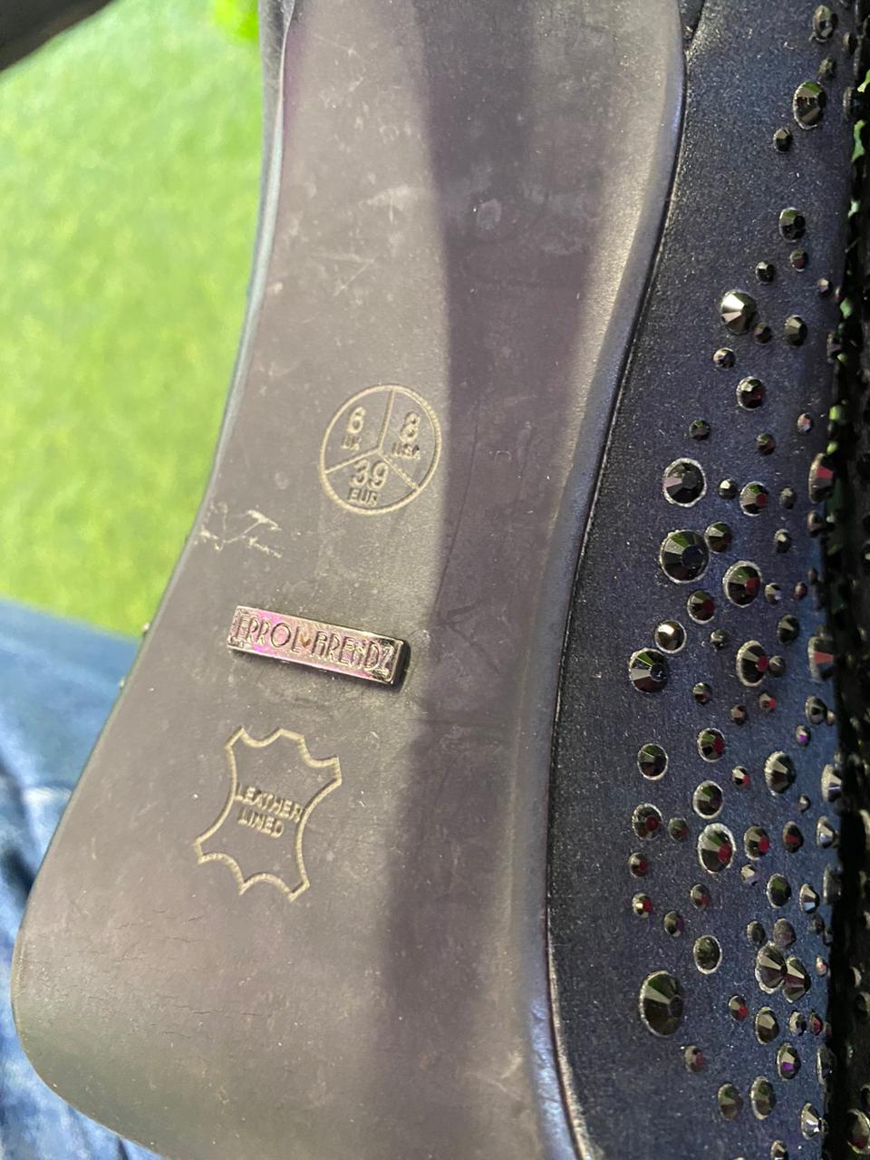 Black Embellished Peep-Toe Heels