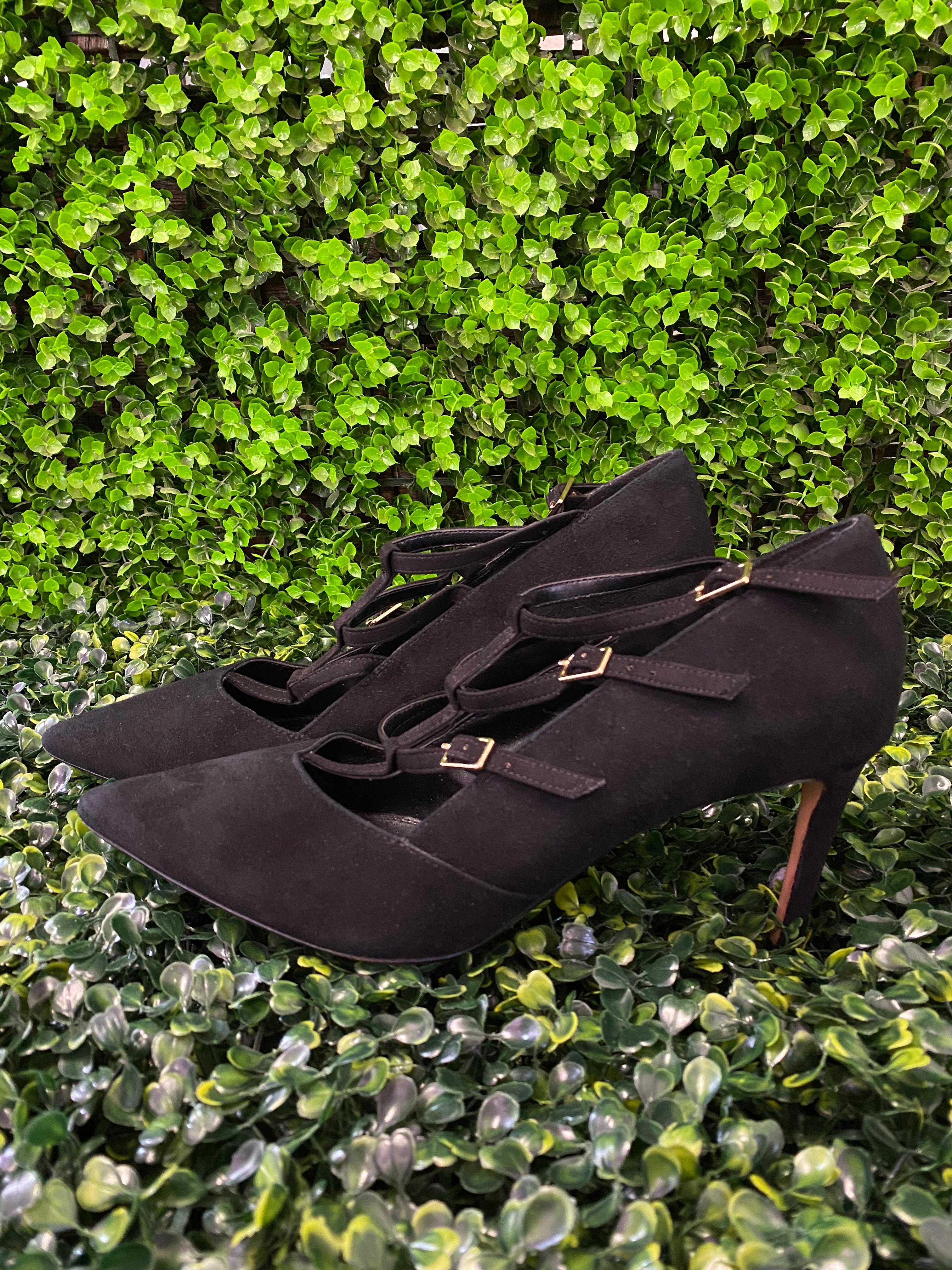 Black Strappy Pointed Heels