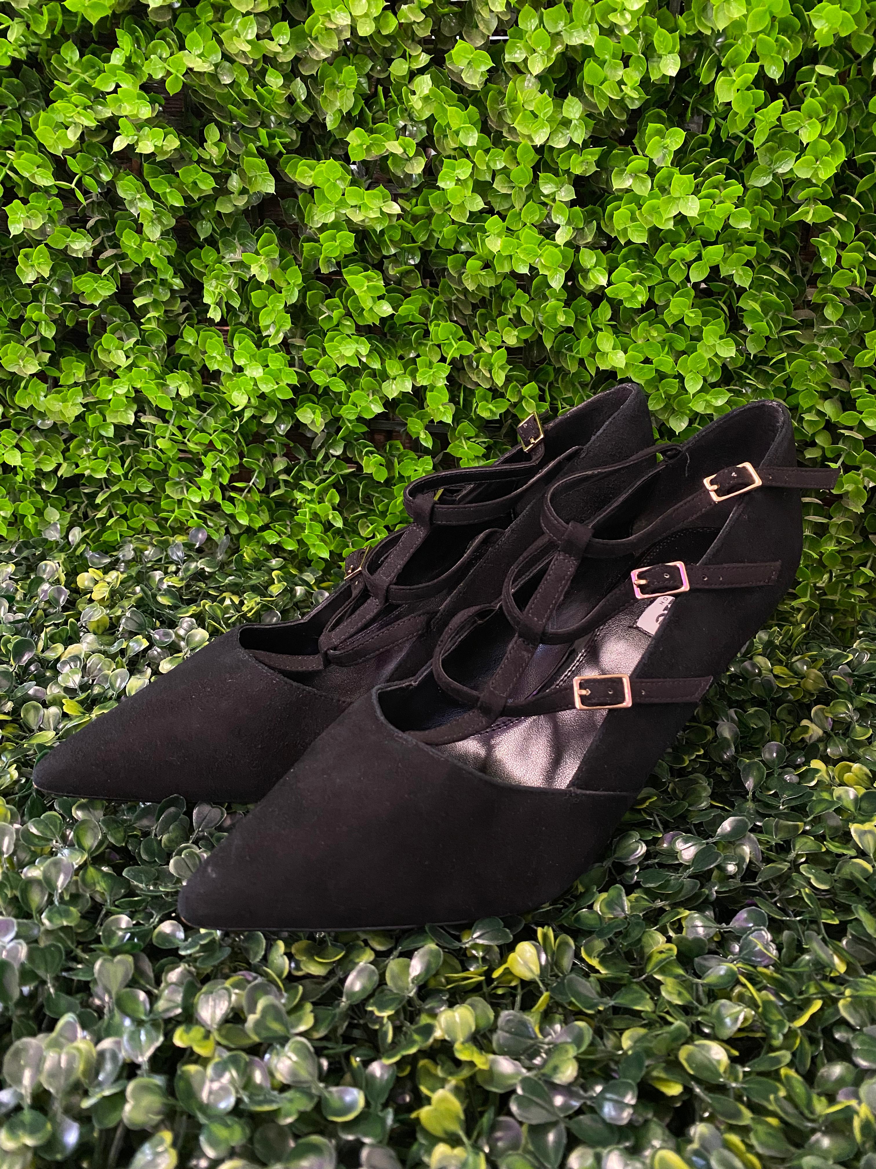 Black Strappy Pointed Heels