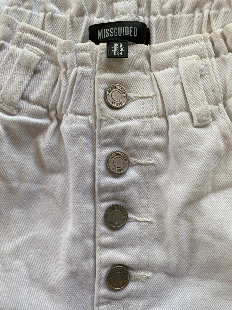 White Paperbag-Waist Denim Shorts