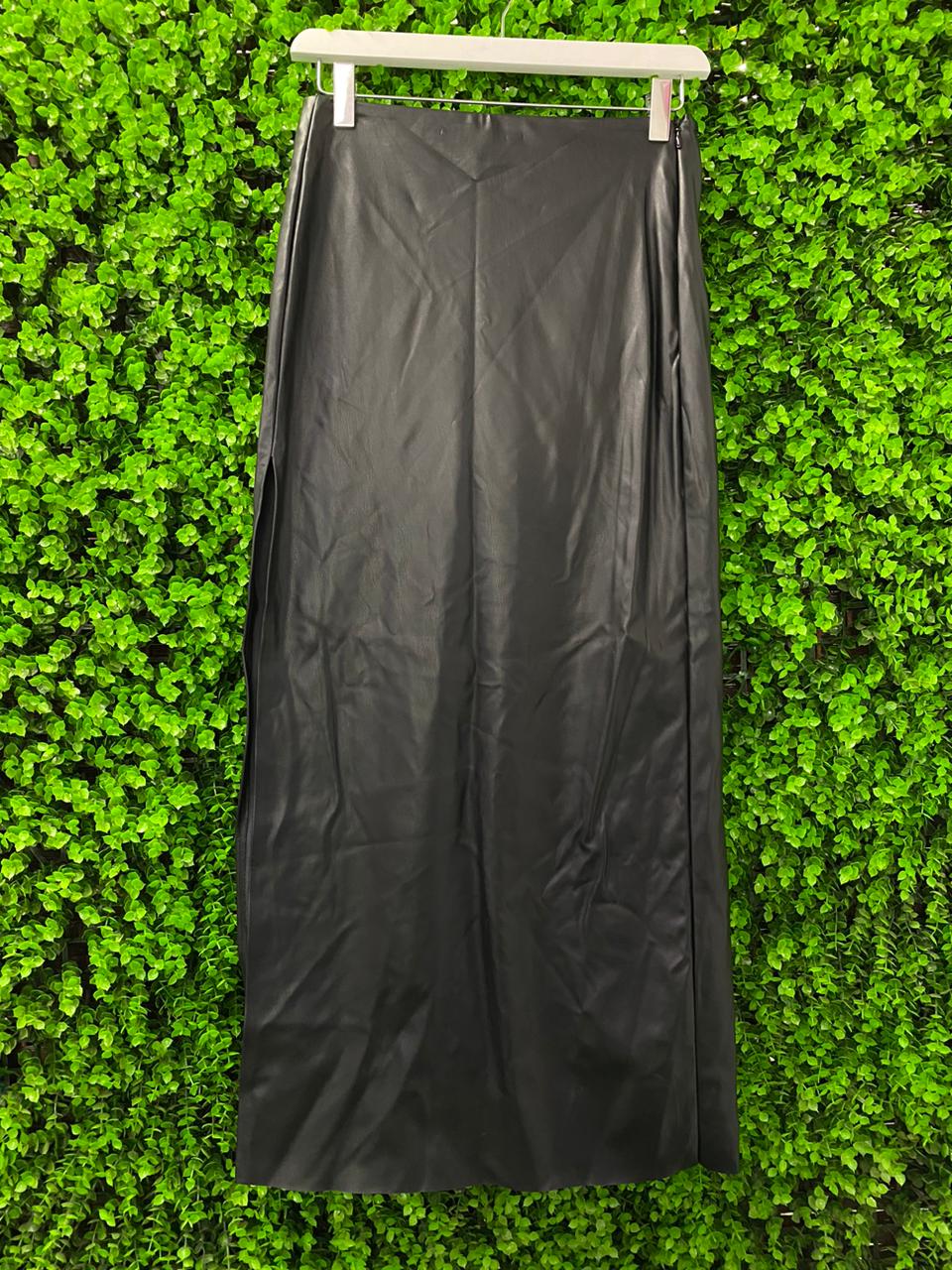 H&M Black Faux Leather Maxi Skirt