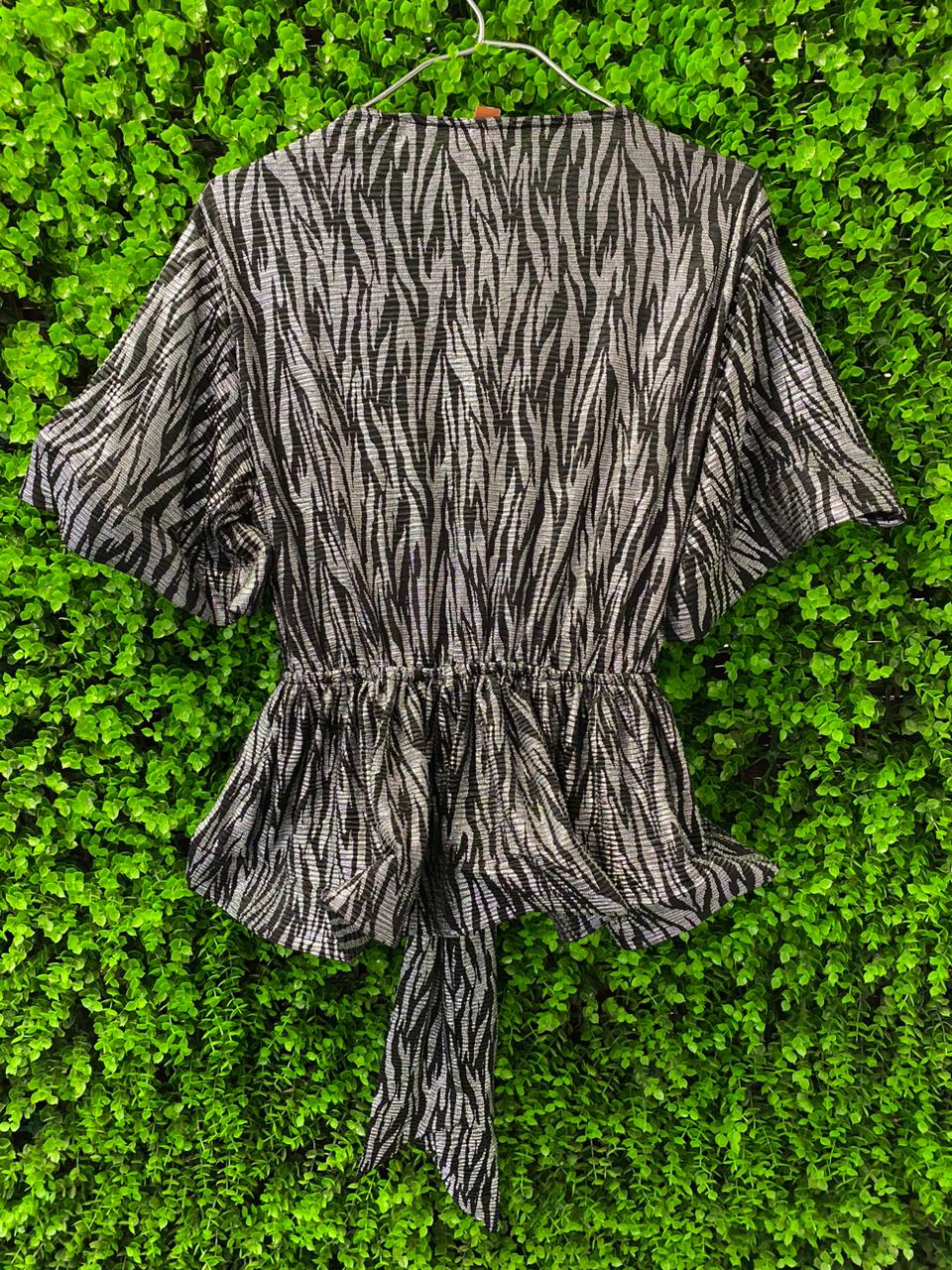 Amber Zebra Print Metallic Wrap Top