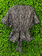 Amber Zebra Print Metallic Wrap Top