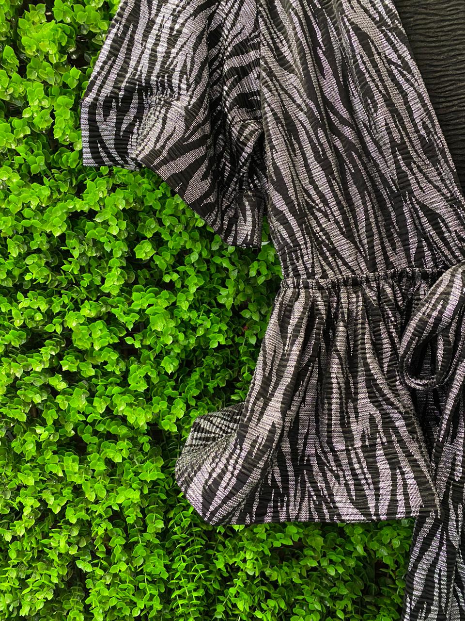 Amber Zebra Print Metallic Wrap Top