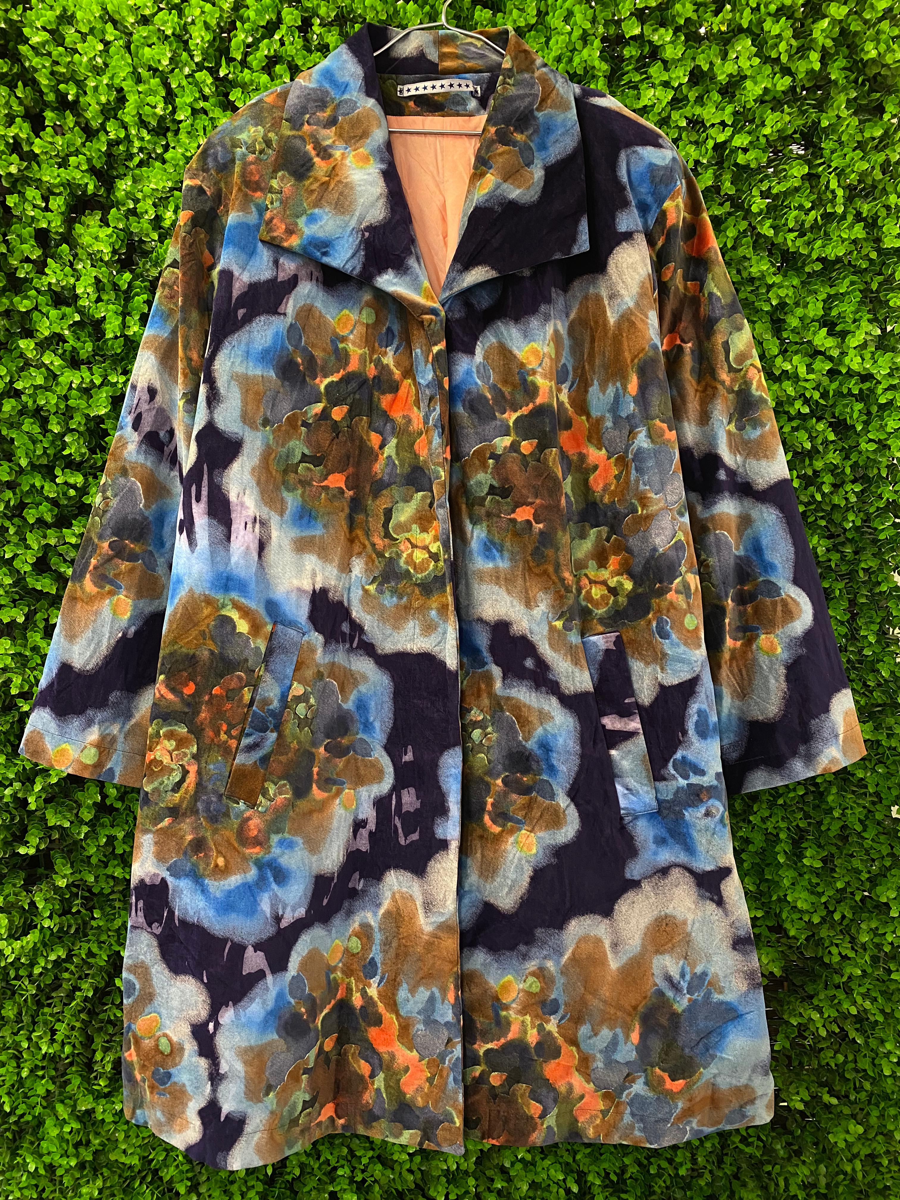 Abstract Floral Longline Coat