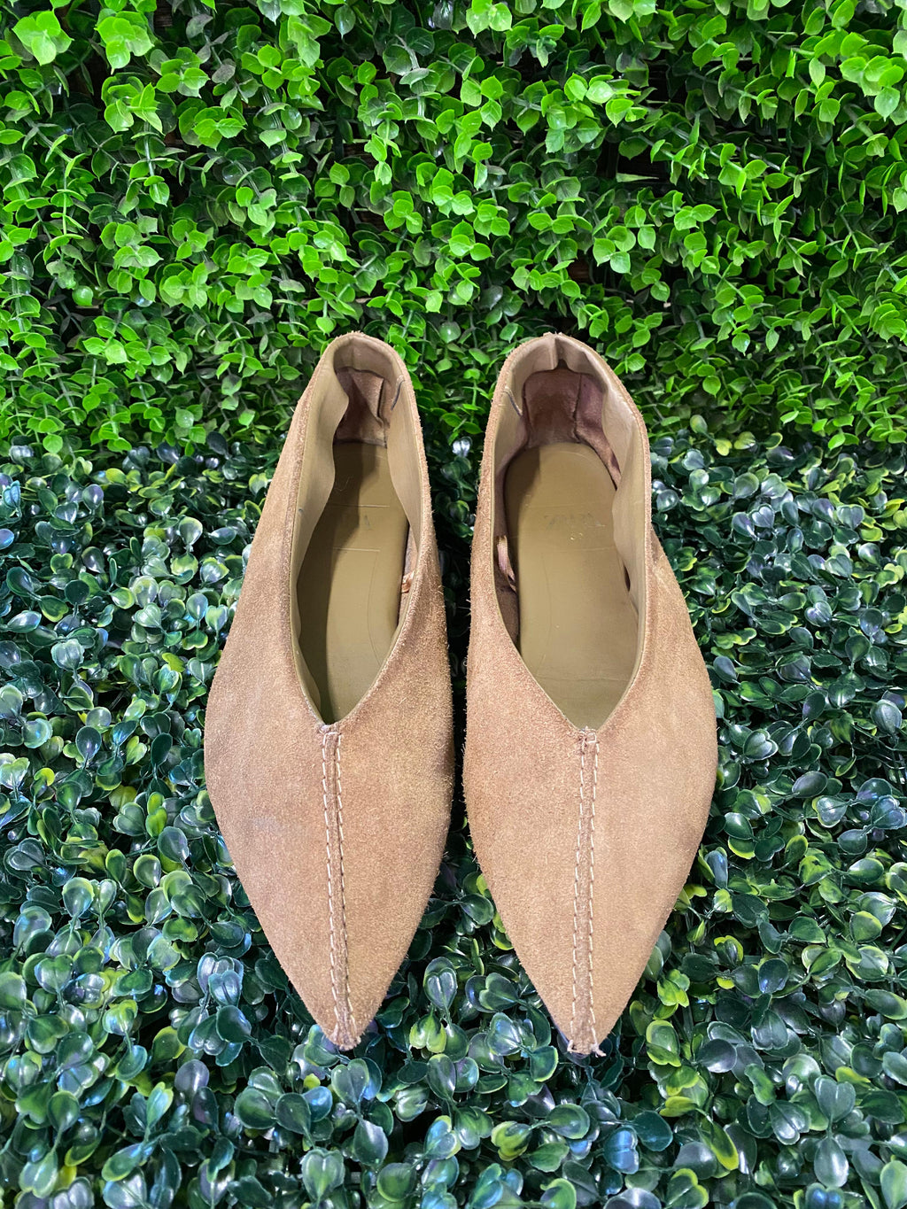 Zara Taupe Suede Pointed Flats