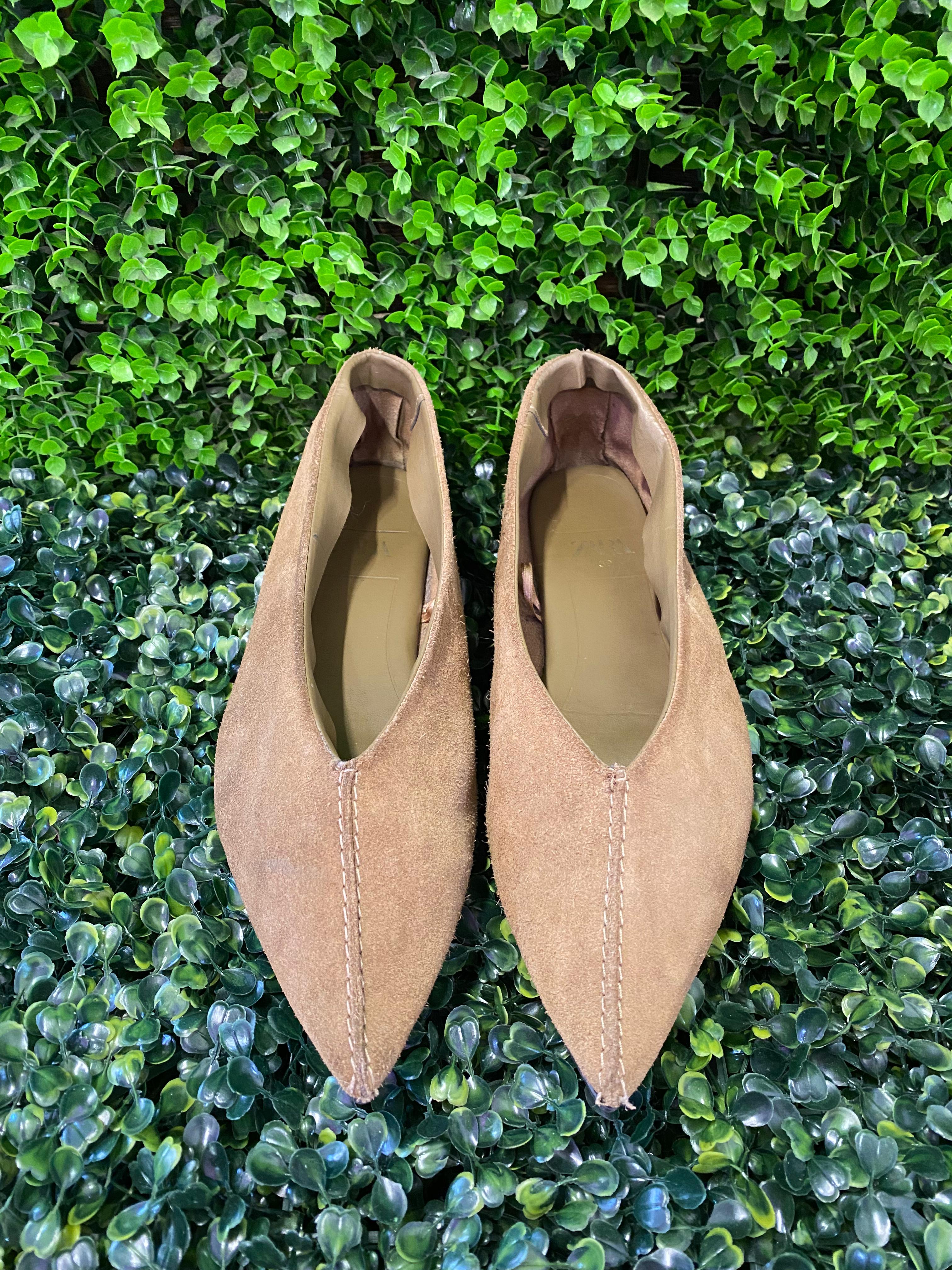 Zara Taupe Suede Pointed Flats