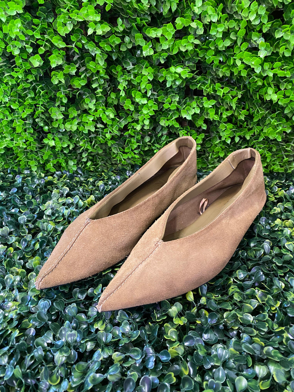 Zara Taupe Suede Pointed Flats