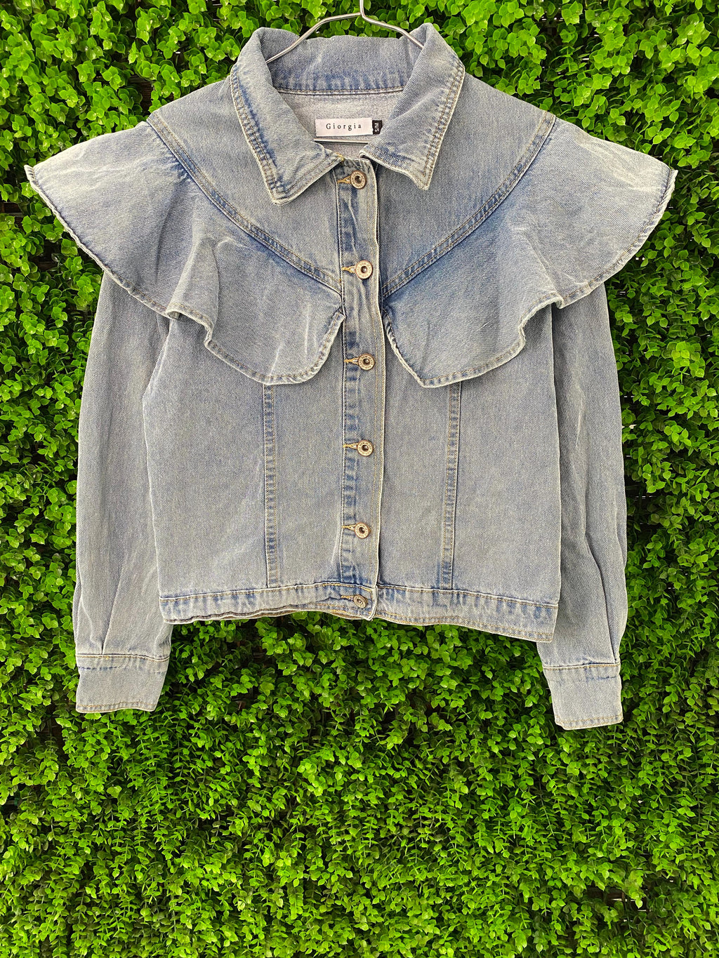 Giorgia Ruffled Light-Wash Denim Jacket