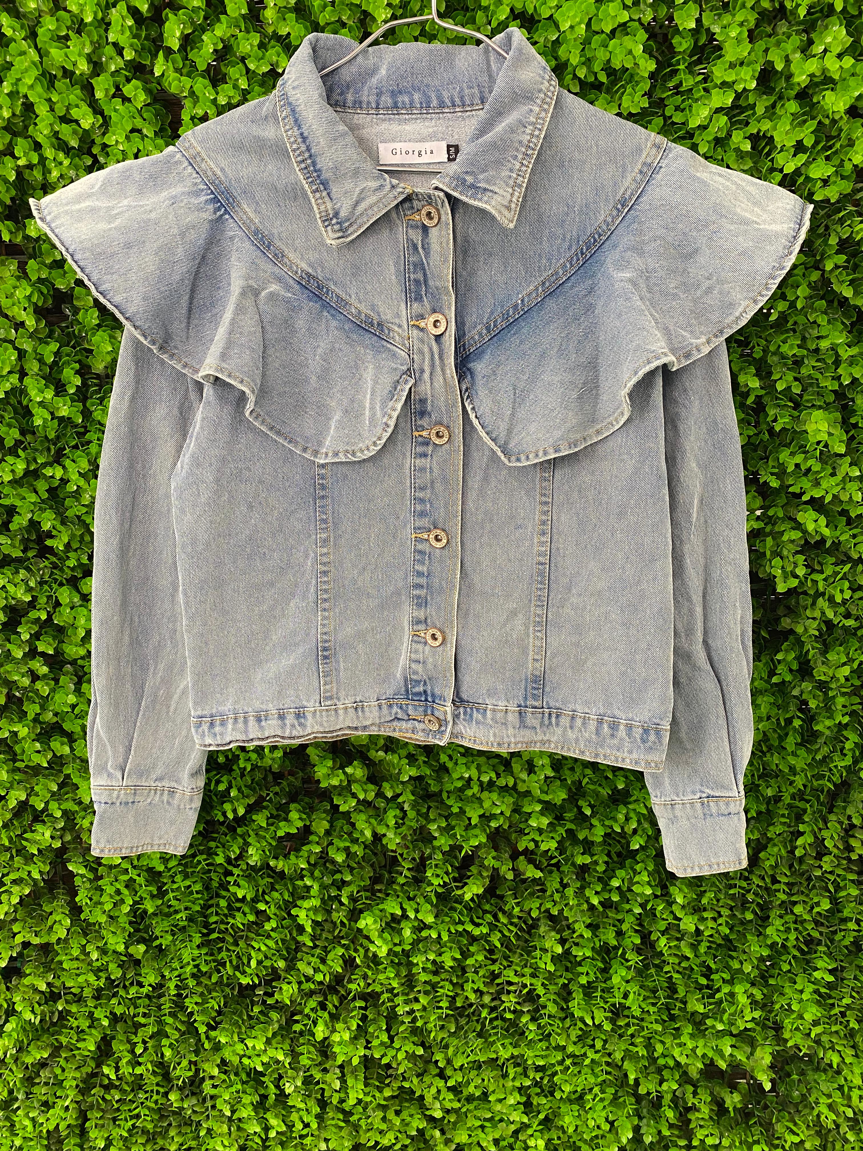 Giorgia Ruffled Light-Wash Denim Jacket