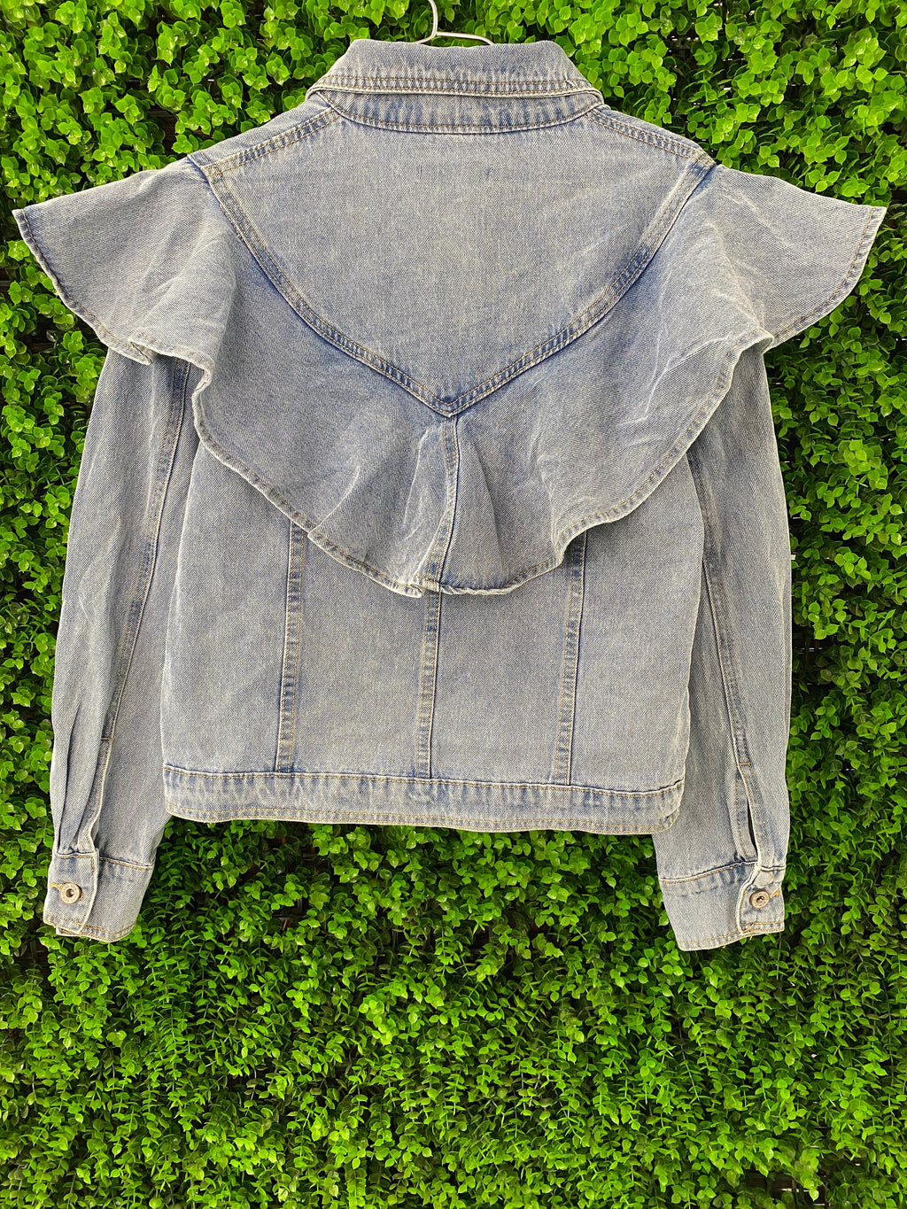 Giorgia Ruffled Light-Wash Denim Jacket