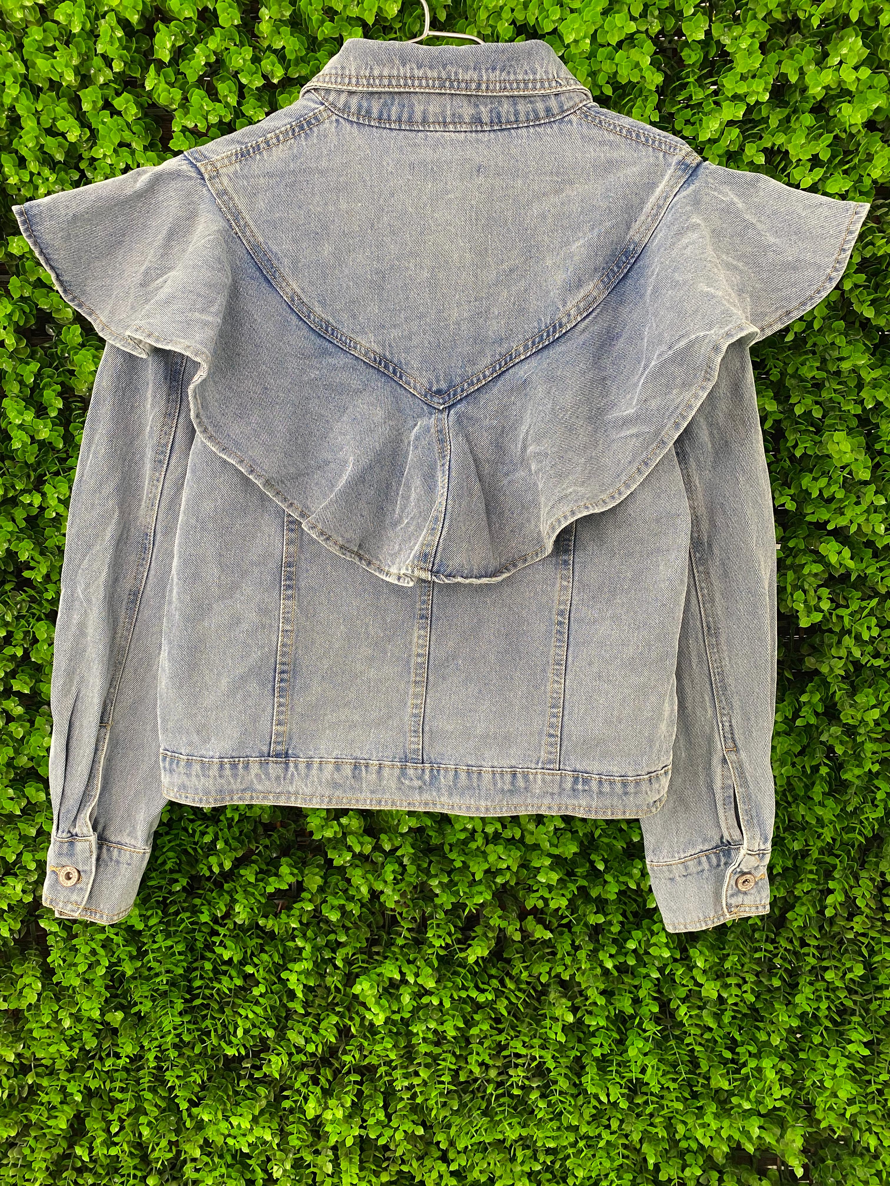 Giorgia Ruffled Light-Wash Denim Jacket